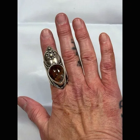 OOAK Acid Queen Warrior Ring Lodolite Sterling Silver Moon Shield Knuckle 9 - Picture 4 of 10